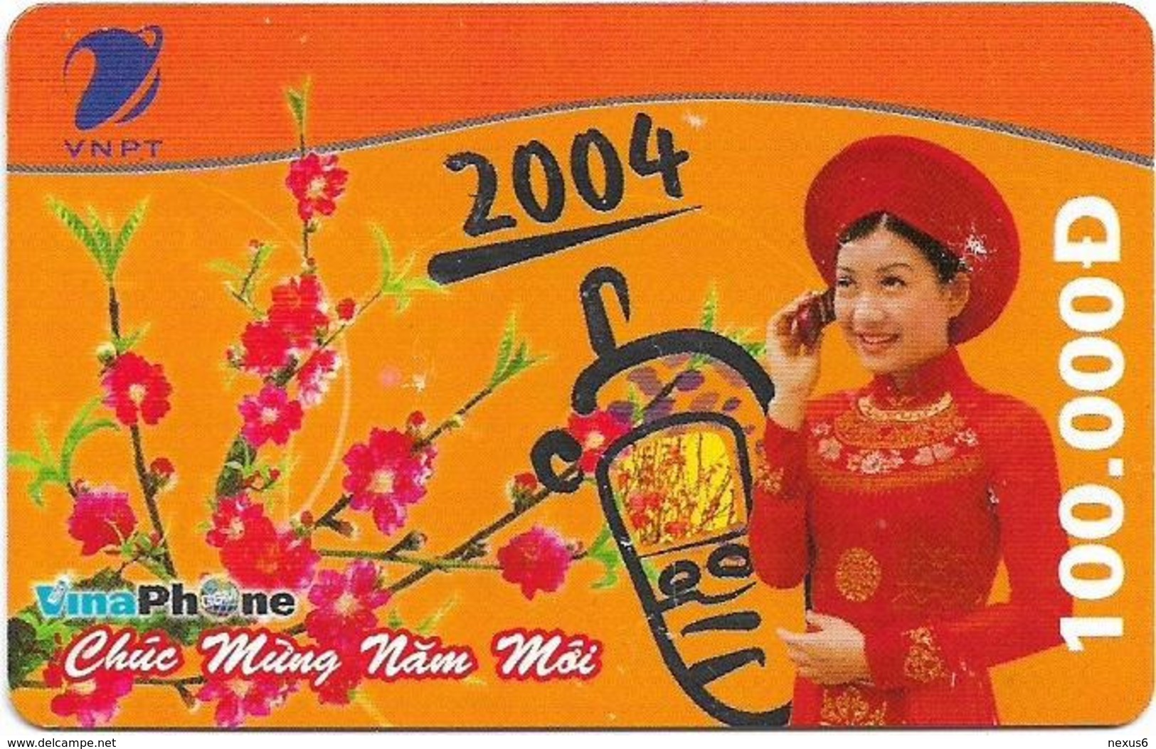 Vietnam - Vinaphone - Chuc Mung Nam Moi 2004, Prepaid 100,000₫, Exp. 31.12.2005, Used - Vietnam