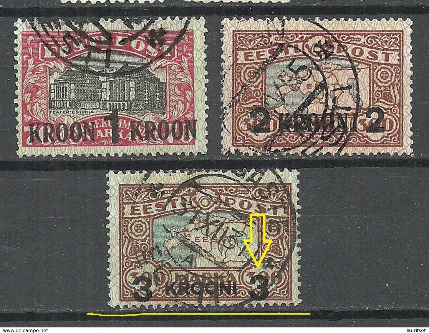 Estland Estonia 1930 Michel 87 - 89 Incl. Abart ERROR = Überdruck Nach Unten Verschoben O - Estland