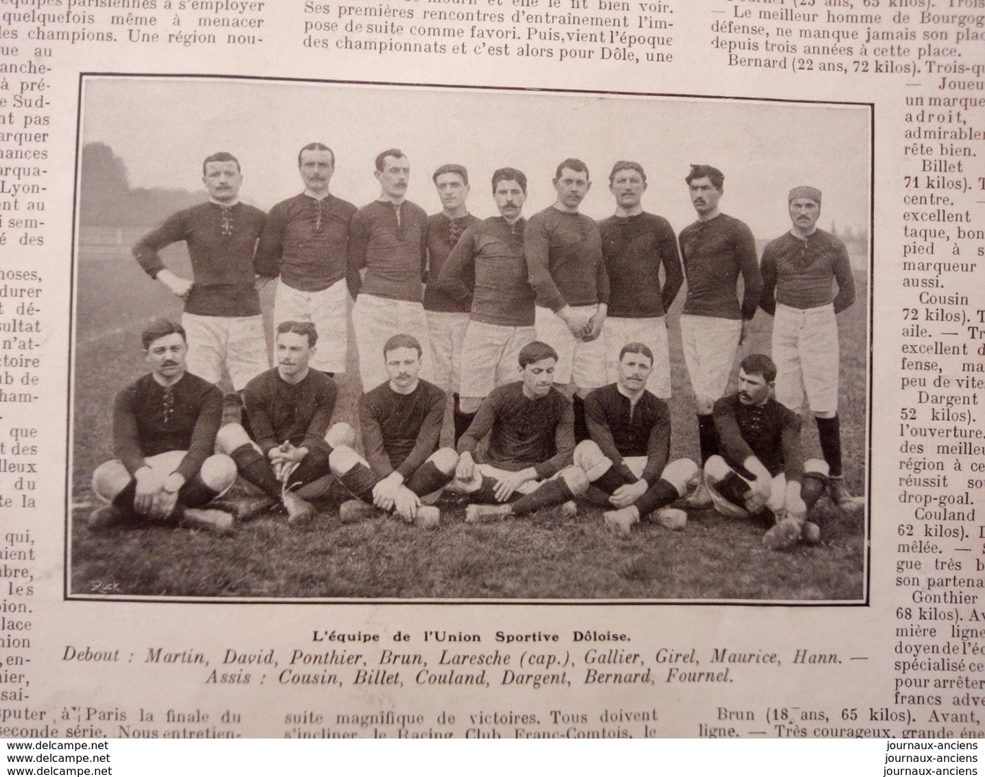 1911 RUGBY - L'EQUIPE DE L'UNION SPORTIVE DÔLOISE - DOLE - 1900 - 1949