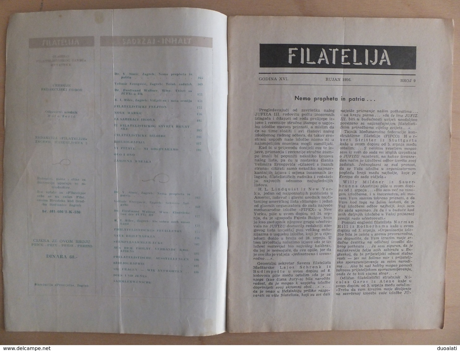 Craotia Hrvatska Filatelija 1956 Croatian Philately Magazine Of Croatian Philatelic Society September Issue - Other & Unclassified