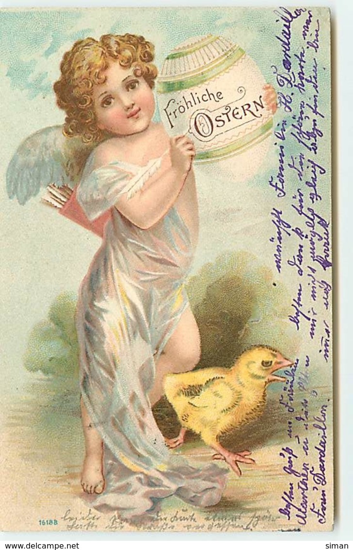 N°13494 - Fröhliche Ostern - Ange Portant Un Oeuf, Et Un Poussin - Pâques