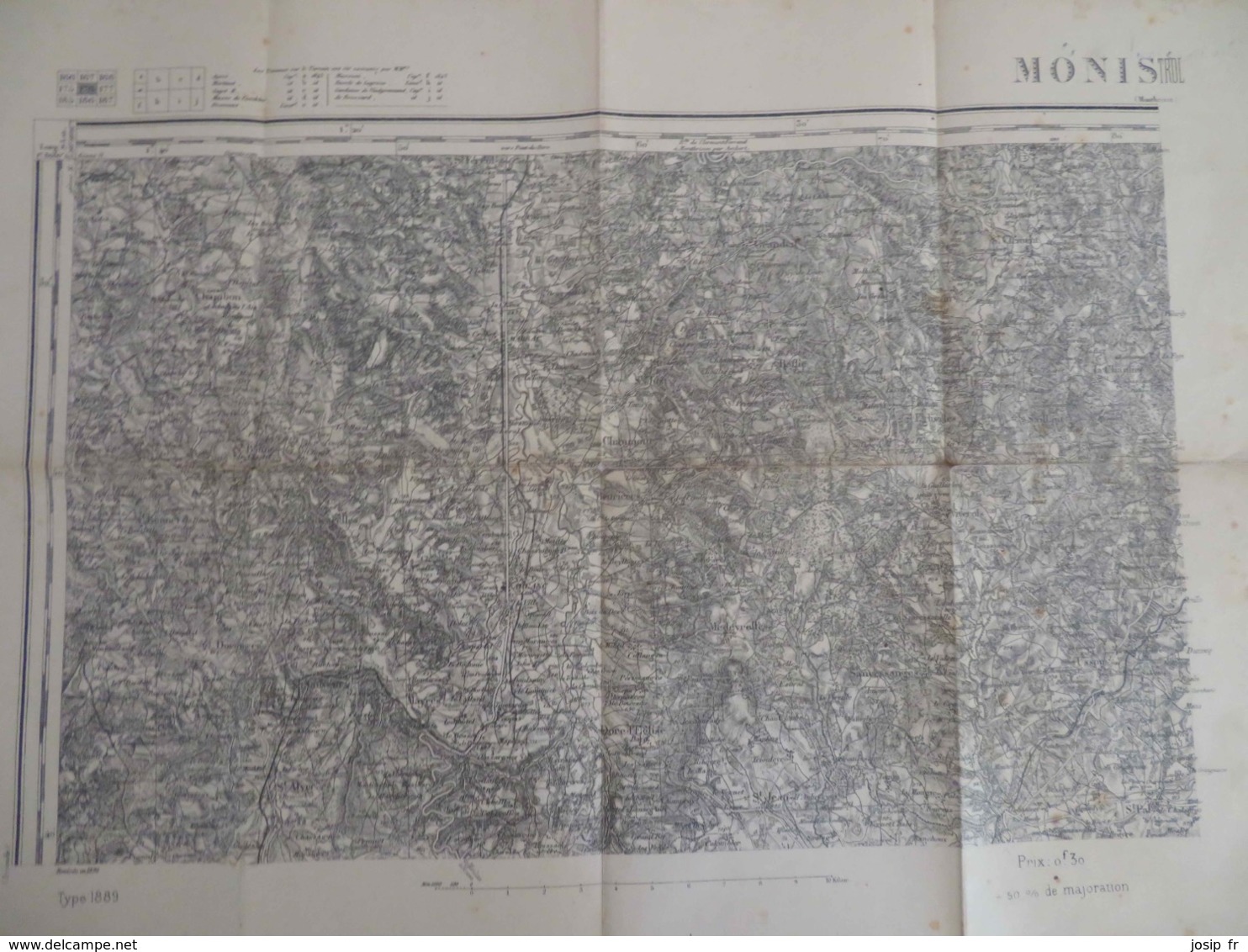 CARTE D'ETAT-MAJOR MONISTROL NORD-OUEST (MONTBRISON) 1/80000 TYPE 1889 REVISION 1898 RHÔNE ET AIN - Topographical Maps