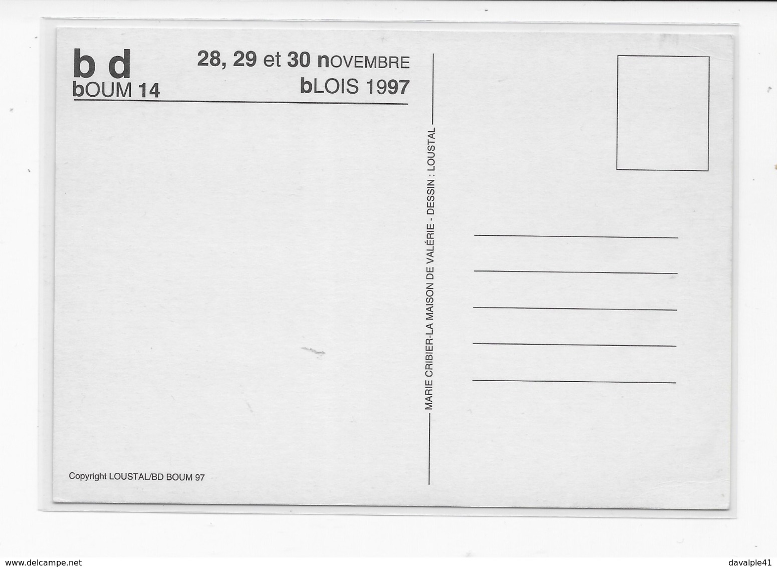 41  BLOIS  CARTE POSTALE  14  éme   FESTIVAL DE LA  BANDE DESSINEE   BD BOUM  1997  TRES  BON ETAT 2 SCANS - Ansichtskarten