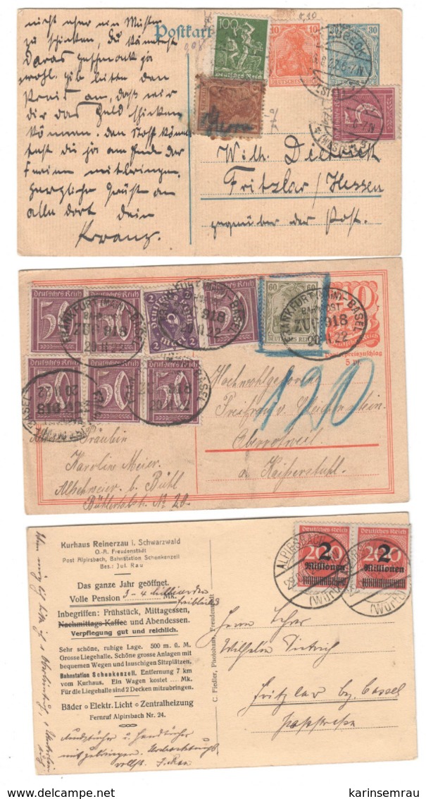 Inflation , 3 Karten , Einmal Nachporto - Briefe U. Dokumente