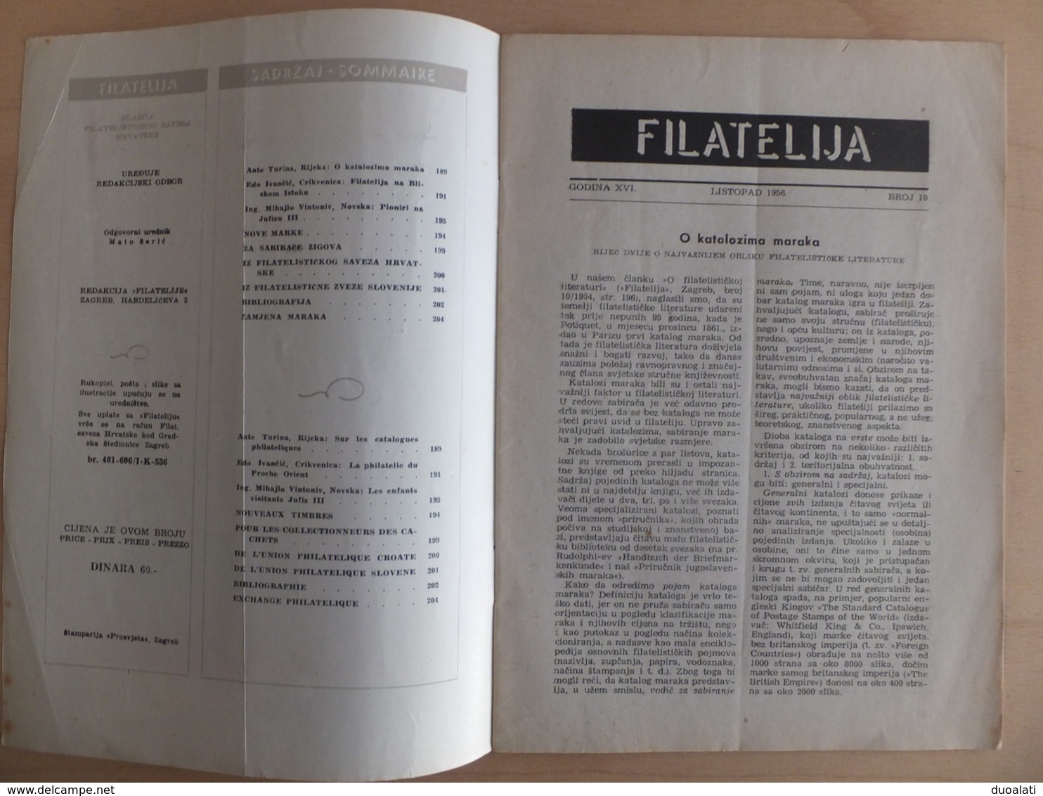 Craotia Hrvatska Filatelija 1956 Croatian Philately Magazine Of Croatian Philatelic Society October Issue - Autres & Non Classés