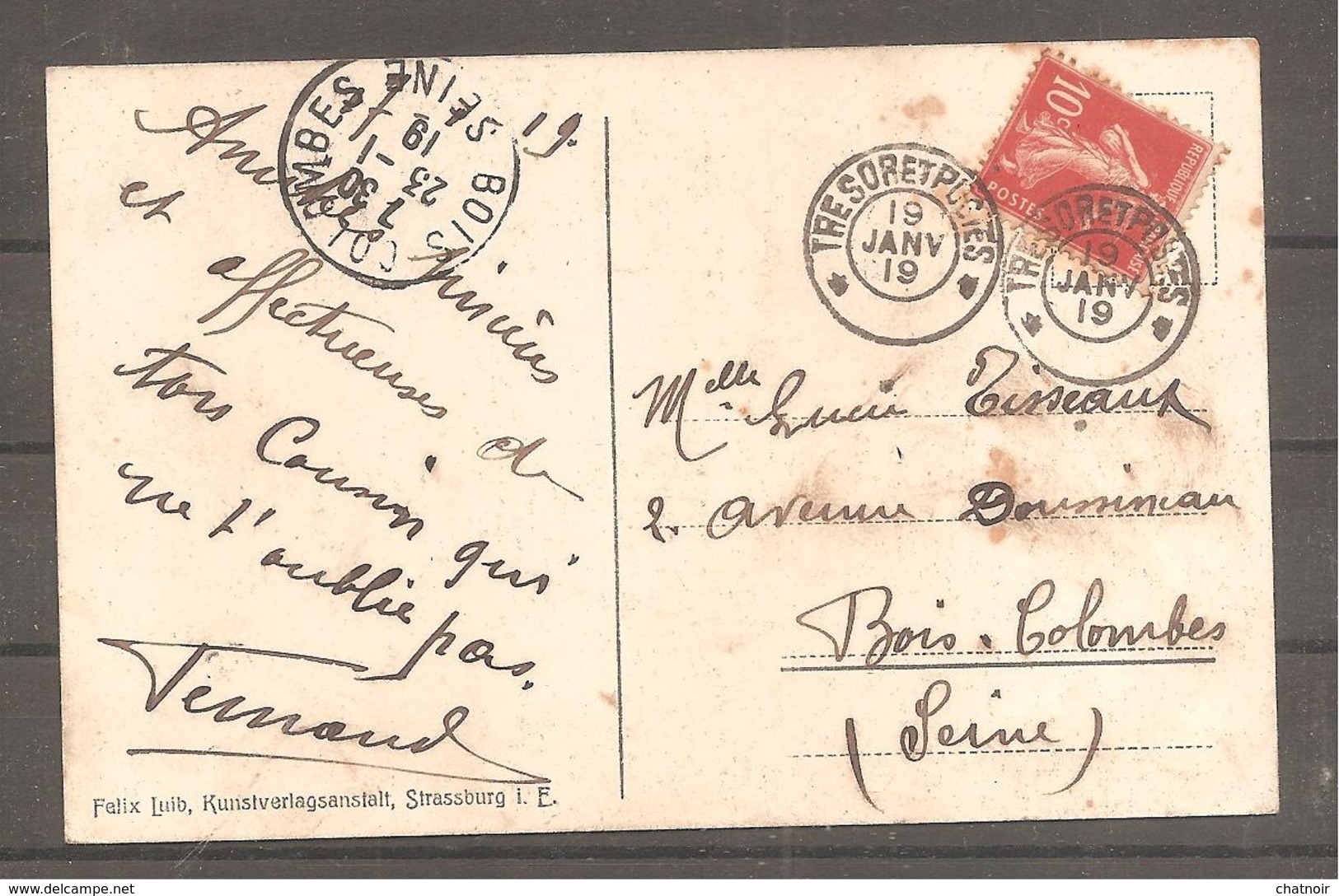 Sur Cartes Postales De  Strasbourg    10 C Semeuse Oblit  Tresor Et Postes 1919 - Francobolli Di Guerra