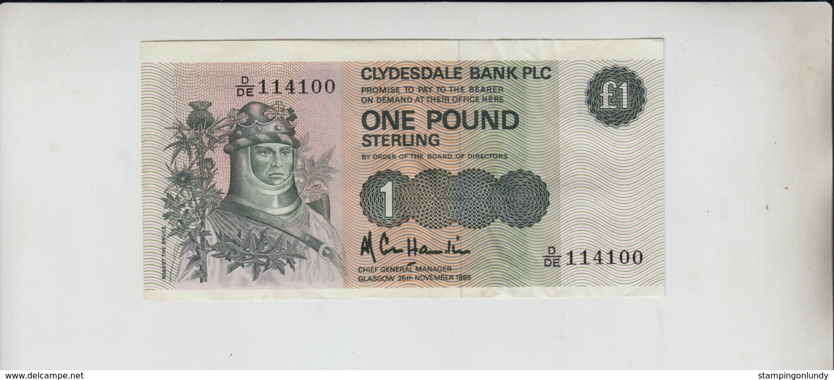 AB574 Clydesdale Bank PLC £1 Note 25th November 1985 #D/DE 114100 FREE UK P+P BUY 1 GET 1 (CHEAPEST) 1/2 PRICE BANKNOTES - 1 Pound