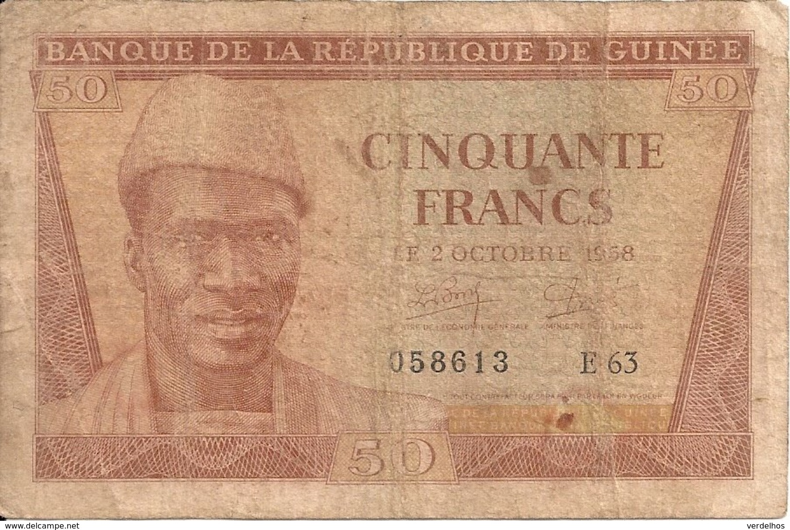 GUINEE 50 FRANCS 1958 VG+ P 6 - Guinee