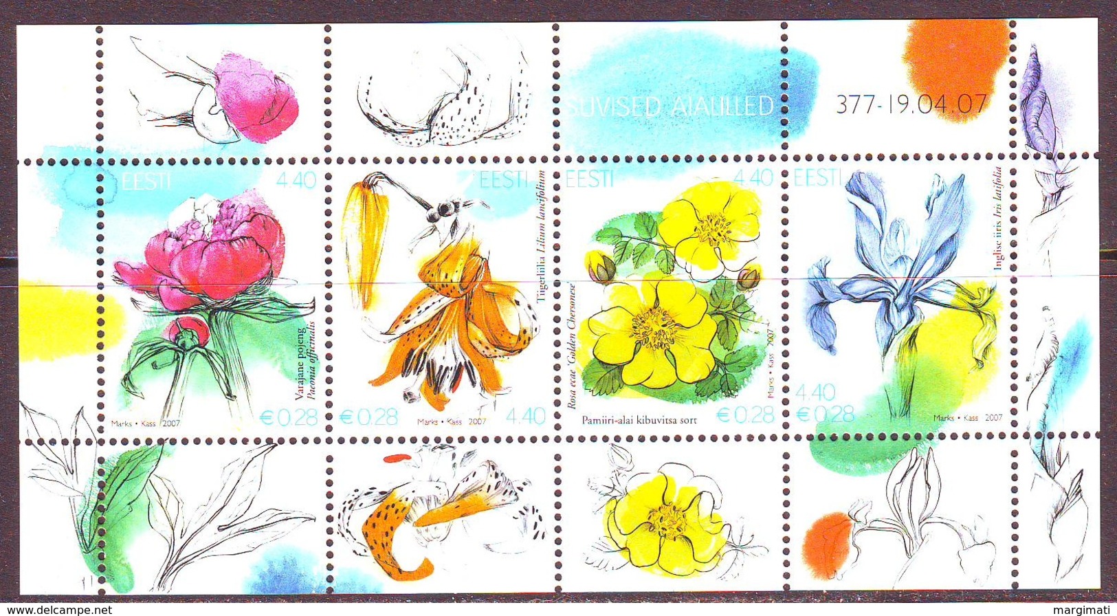 Estland 2007. Summer Flowers. Bl. MNH. Pf. - Estland