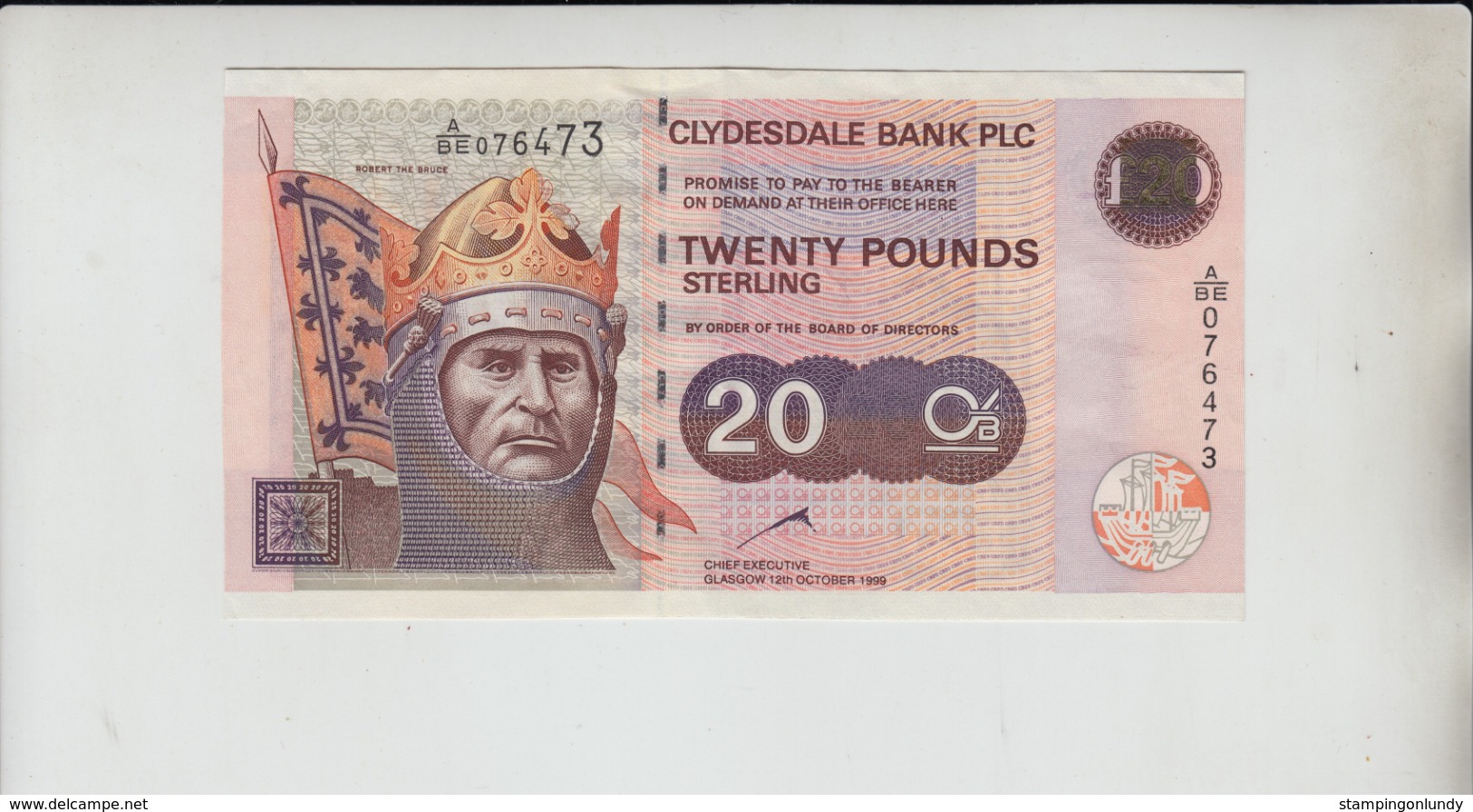 AB643 Clydesdale Bank PLC £20 Note 12th Oct 1999 #A/BE 076473 FREE UK P+P BUY 1 GET 1 (CHEAPEST) 1/2 PRICE BANKNOTES - 20 Pounds