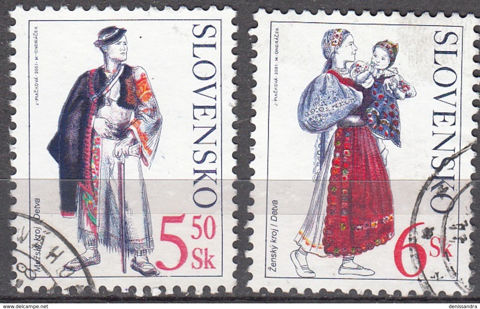 Slovensko 2001 Michel 388 - 389 O Cote (2009) 0.50 Euro Costumes Traditionnels Cachet Rond - Oblitérés