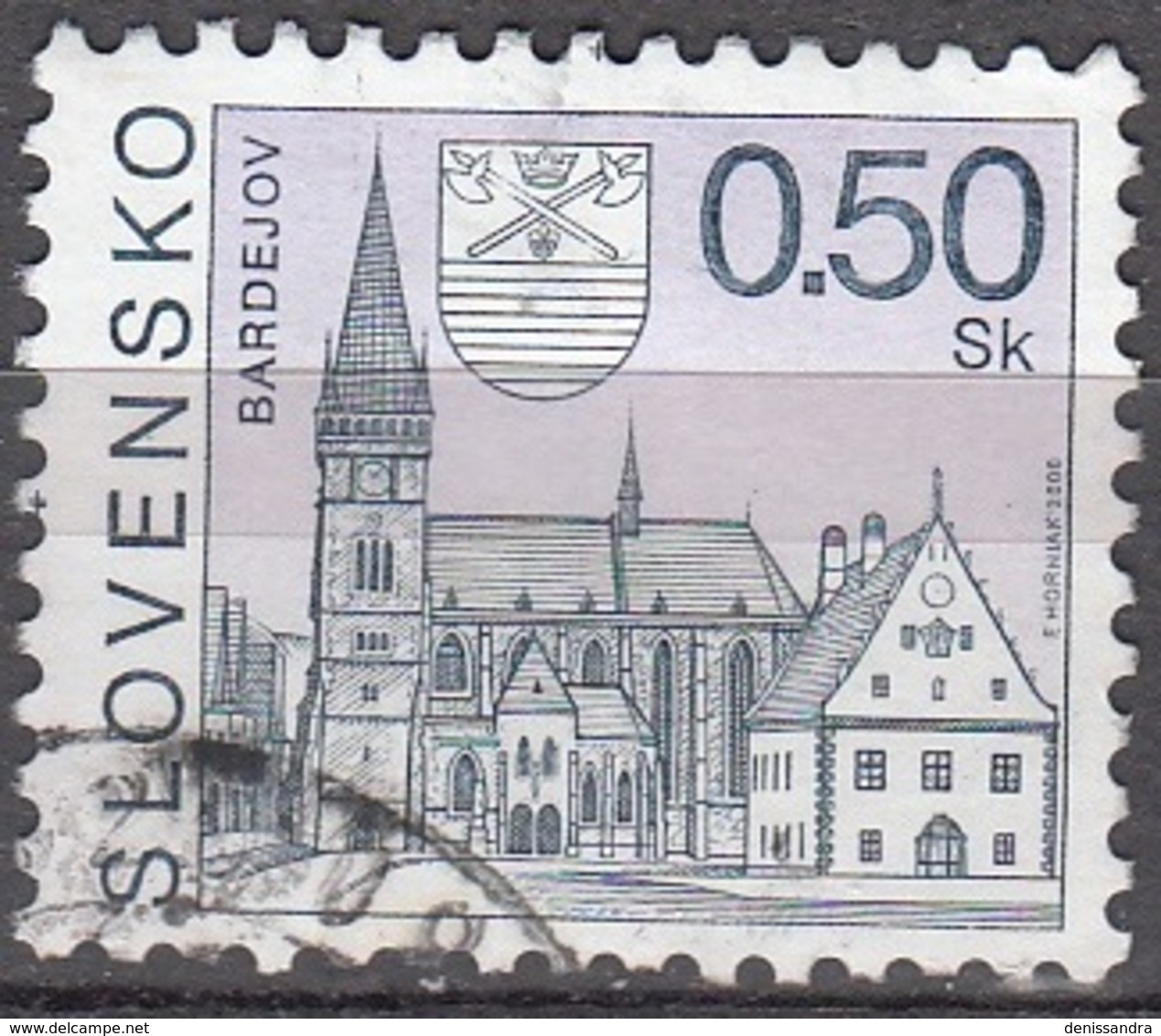 Slovensko 2000 Michel 363 O Cote (2009) 0.20 Euro Eglise Et Mairie De Bardejov Cachet Rond - Oblitérés