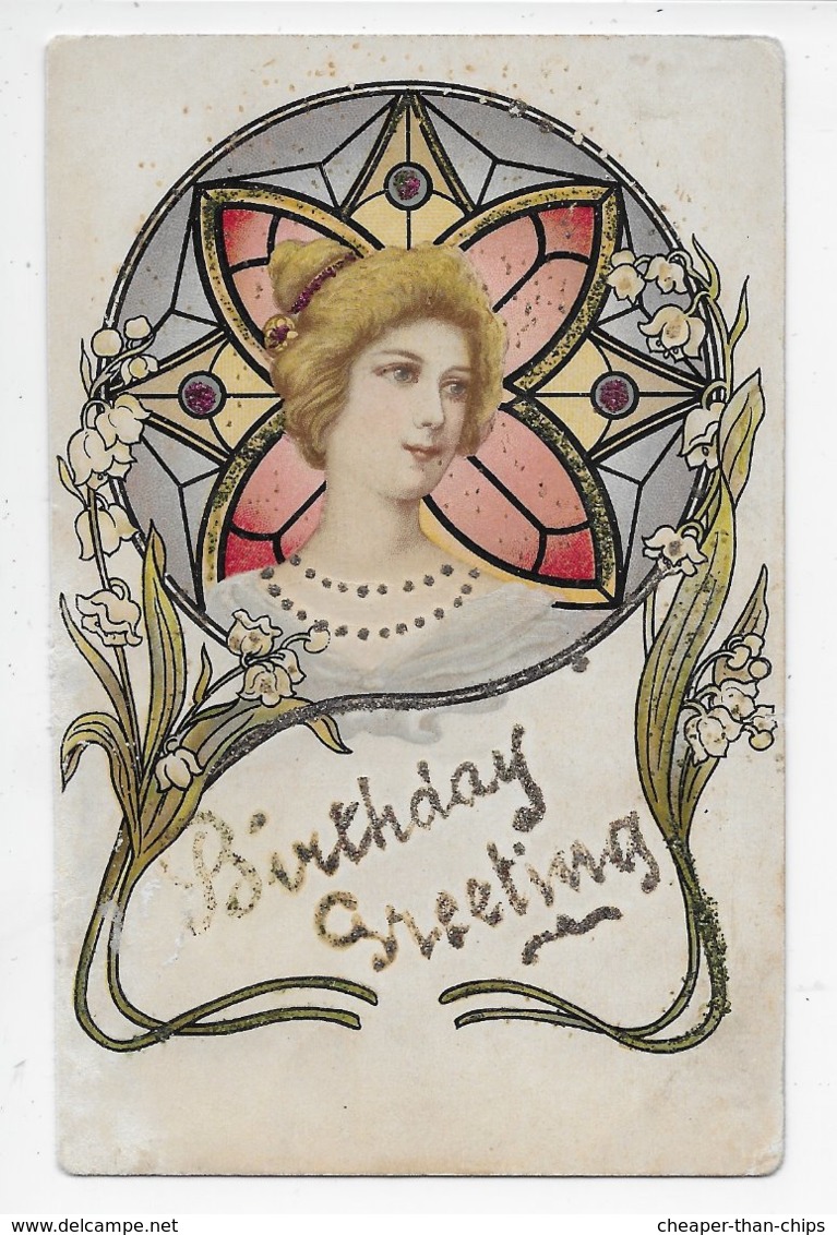 Art Nouveau Birthday Greetings - Undivided Back - Birthday