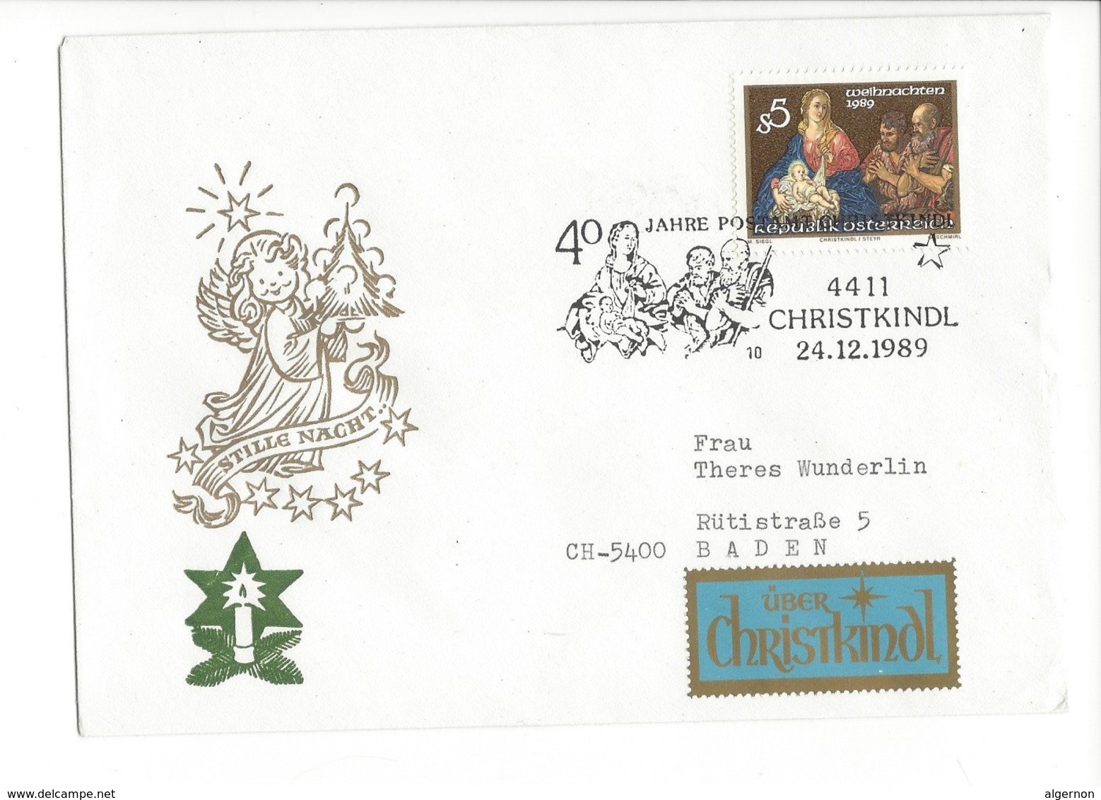 22481 - Christkindl 1989 Pour Baden  24.12.1989 Stille Nacht + Vignette - Noël