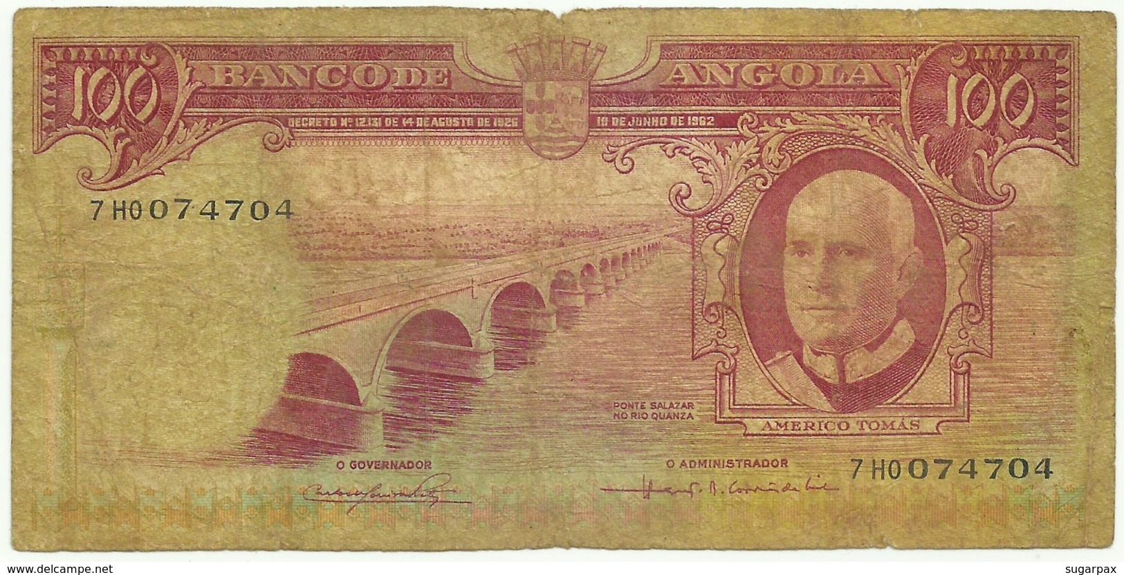 Angola - 100 Escudos - 10.06.1962 - Pick 94 - Série 7 HO - Américo Tomás - PORTUGAL - Angola