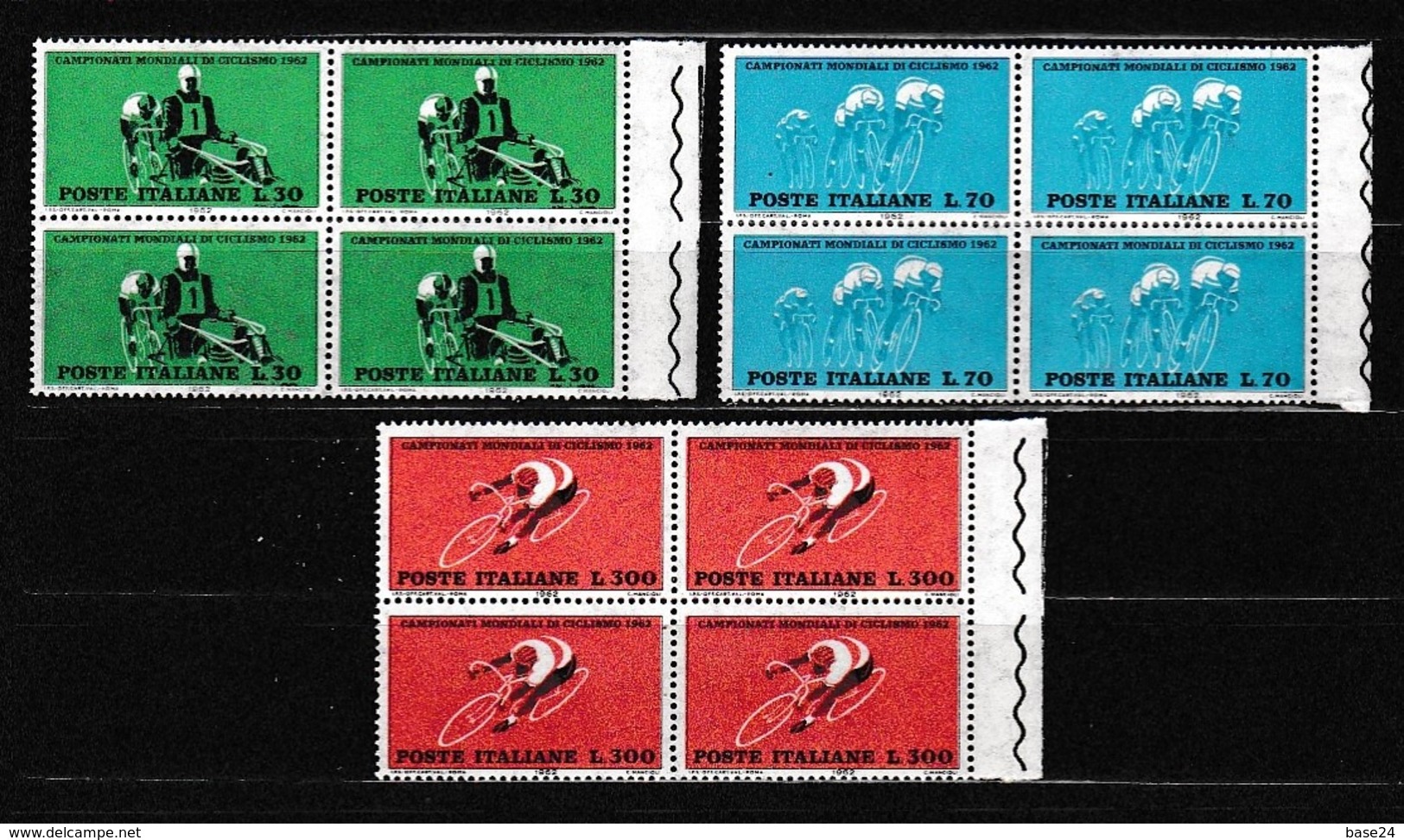 1962 Italia Italy Repubblica CICLISMO  CYCLING 4 Serie Di 3 Valori In Quartina MNH** Bl.4 - Ciclismo