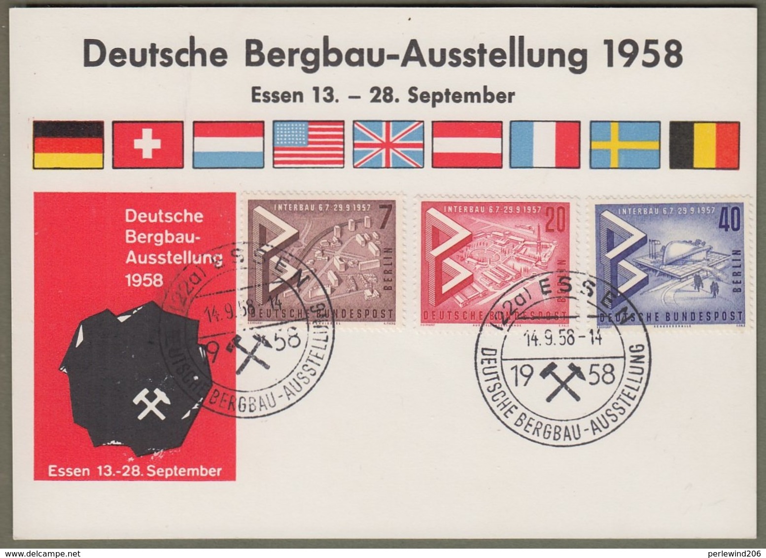 Berlin: Sonderkarte Mi-Nr. 160-62 SST, Bauausstellung Berlin: " Bergbau-Ausstellung Essen 1958 " !   X - Brieven En Documenten