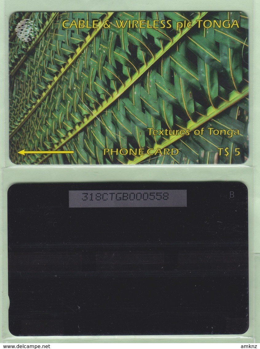 Tonga - 1995 Second Issue - Textures - $5 Green  - TON-4e - "318CTGA" - VFU - Tonga