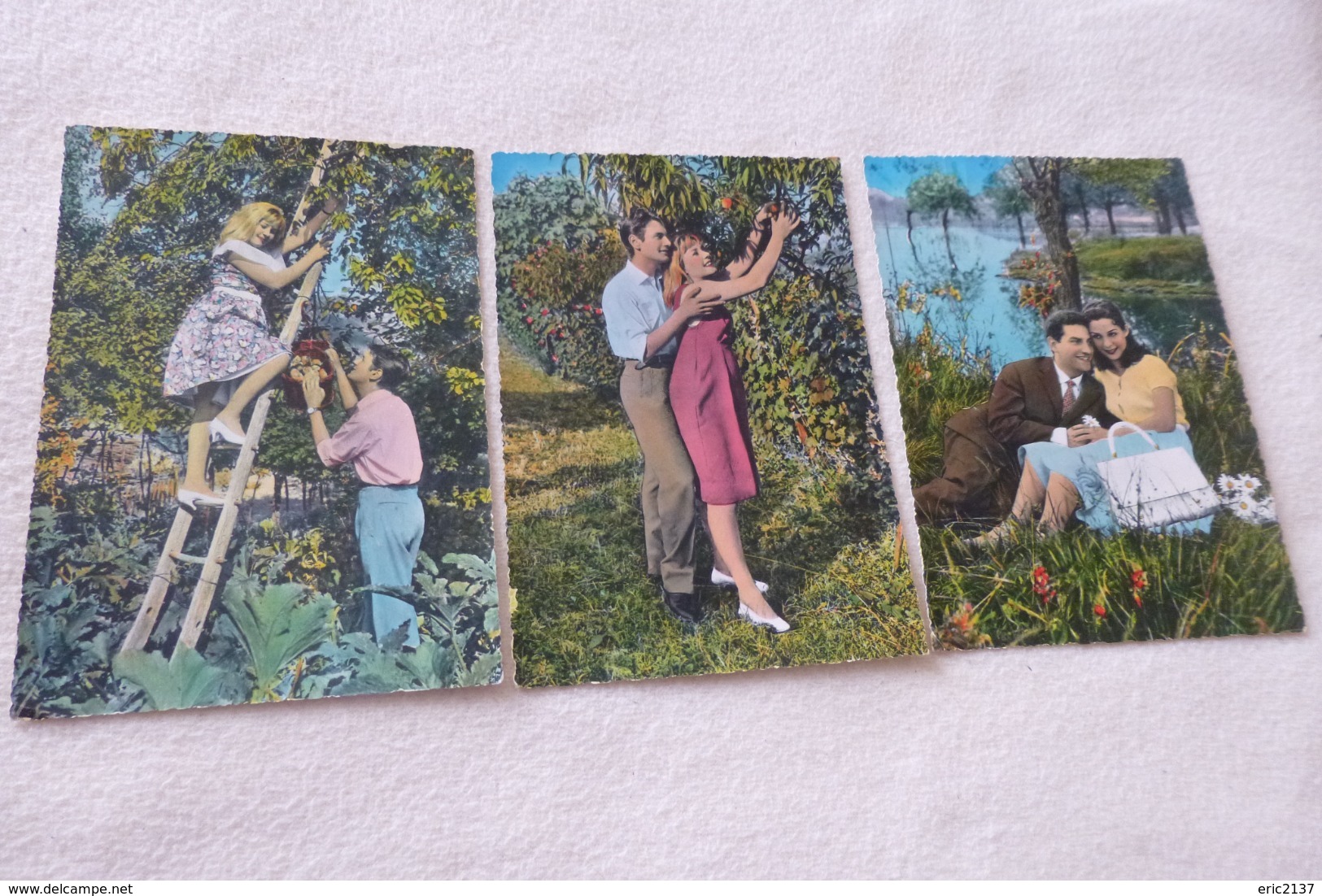 LOT DE 3 CARTES TENDRES COUPLES DANS LA NATURE (cecami 231) - Couples