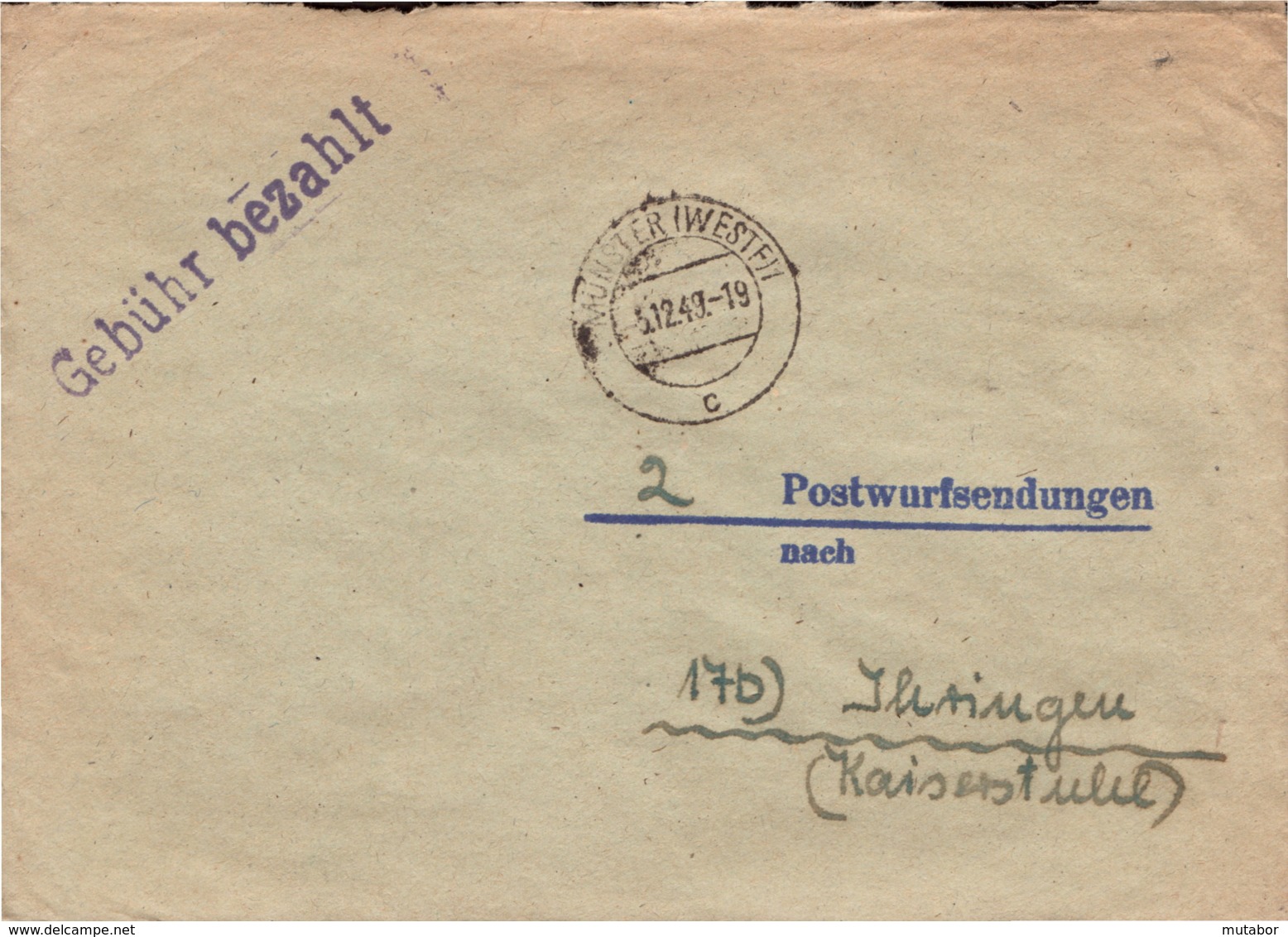 1949 MÜNSTER(Westf.) Gebühr Bezahlt A. Postwurfsendung - Machines à Affranchir (EMA)