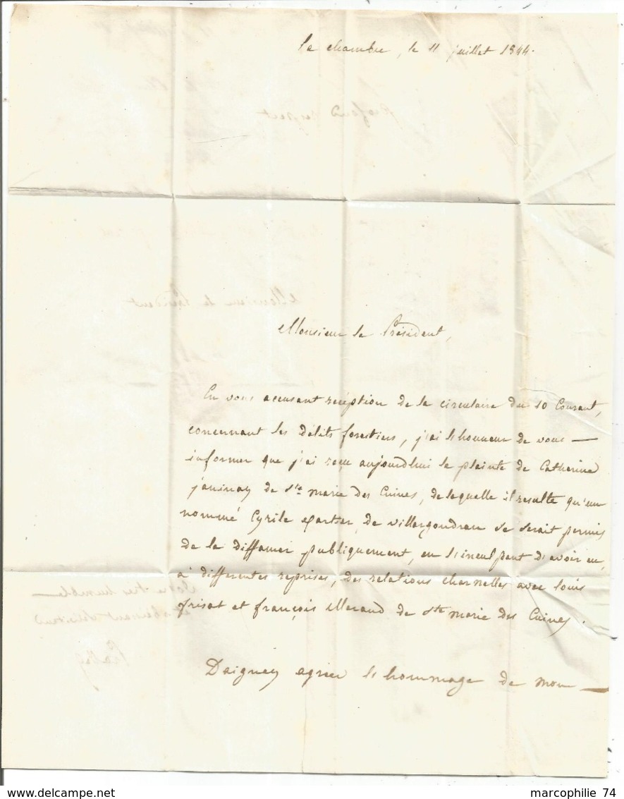 SAVOIE MARQUE SARDE S JEAN DE MAUR  + CURSIVE LA CHAMBRE  LETTRE FRANCHISE LE JUGE 1844 - 1801-1848: Voorlopers XIX