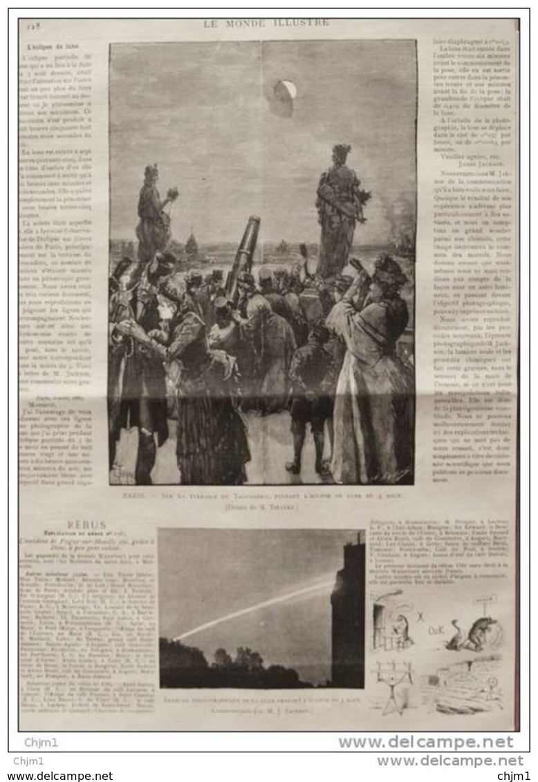 Paris - Sur La Terrasse Du Trocadéro Pendant L&acute;éclipse De Lune Du 3 Aout - Mondfinsternis -  Page Original - 1887 - Historical Documents