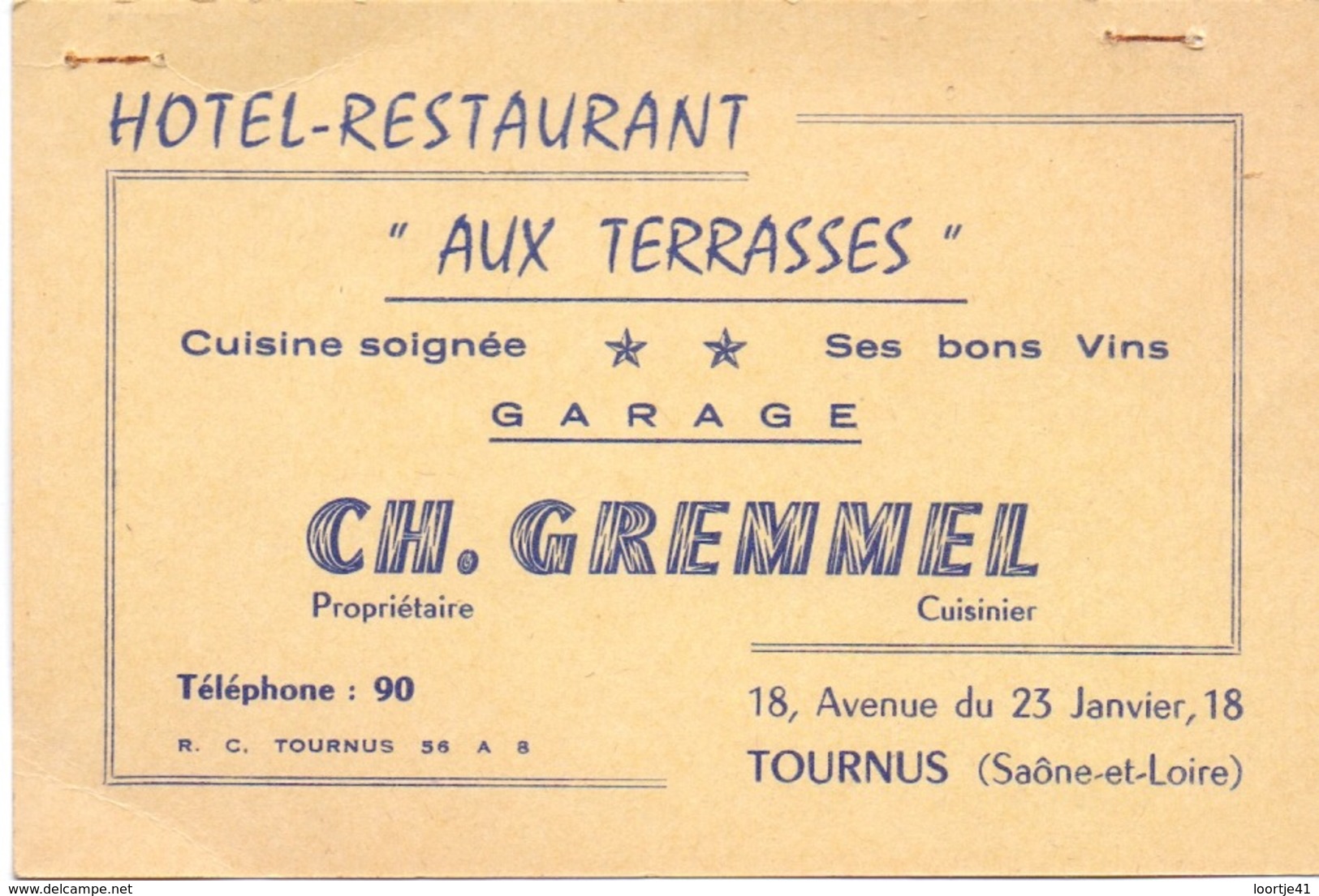 Carte Pub Reclame Kaart - Bar Terasse - Hotel Restaurant - Aux Terrasses - Ch. Gremmel - Tournus - Publicités