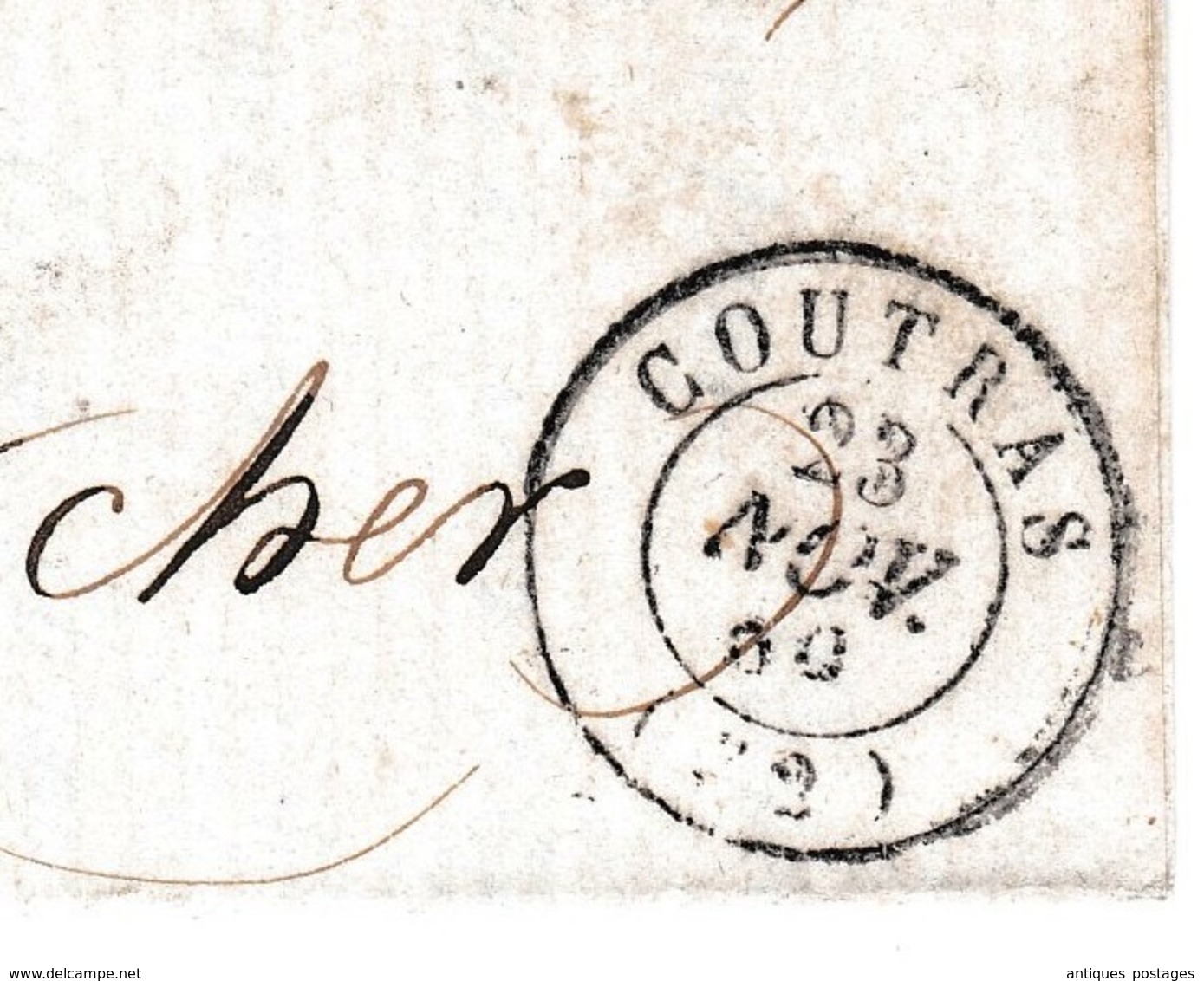 Lettre 1859 Coutras Gironde Bourges Cher Morin Dumanoir Notaire - 1853-1860 Napoléon III