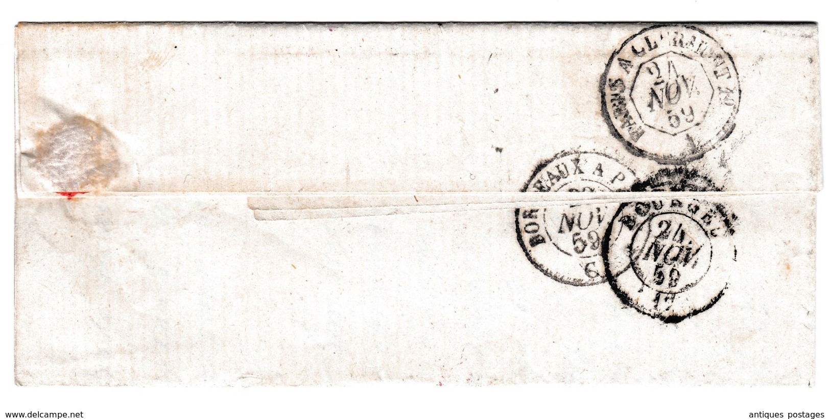 Lettre 1859 Coutras Gironde Bourges Cher Morin Dumanoir Notaire - 1853-1860 Napoléon III.