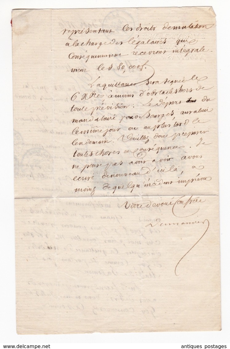 Lettre 1859 Coutras Gironde Bourges Cher Morin Dumanoir Notaire