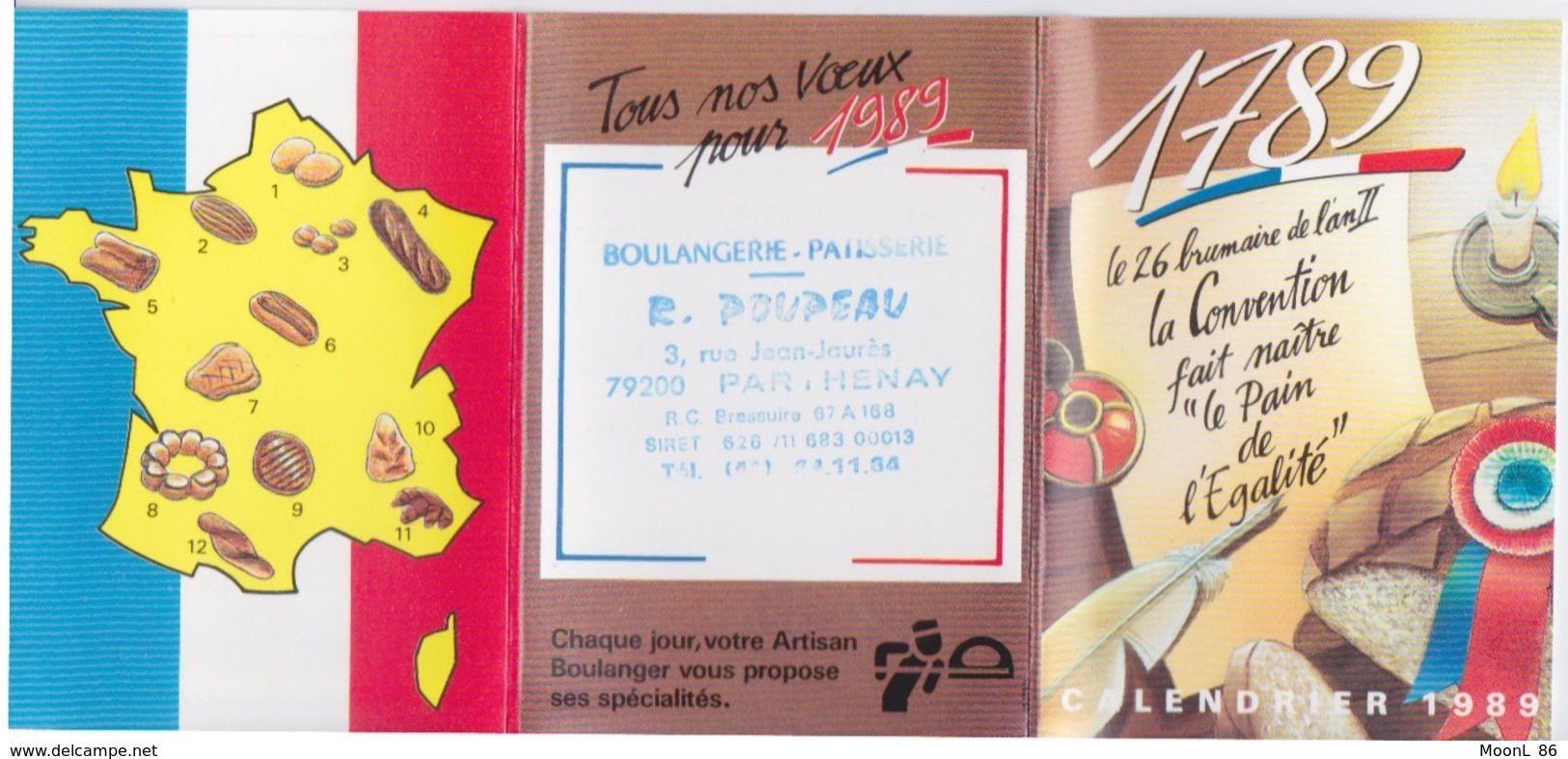 PETIT CALENDRIER - Calendrier De Poche - Les Artisans Boulangers - BICENTENAIRE DE LA REVOLUTION - POUPEAU A PARTHENAY - Grand Format : 1981-90