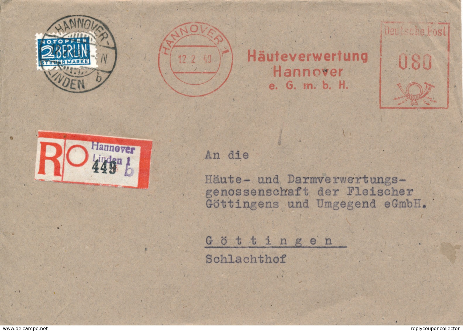 HANNOVER-Linden - 1949 , Freistempel:  - R-Brief Nach Göttingen - Macchine Per Obliterare (EMA)