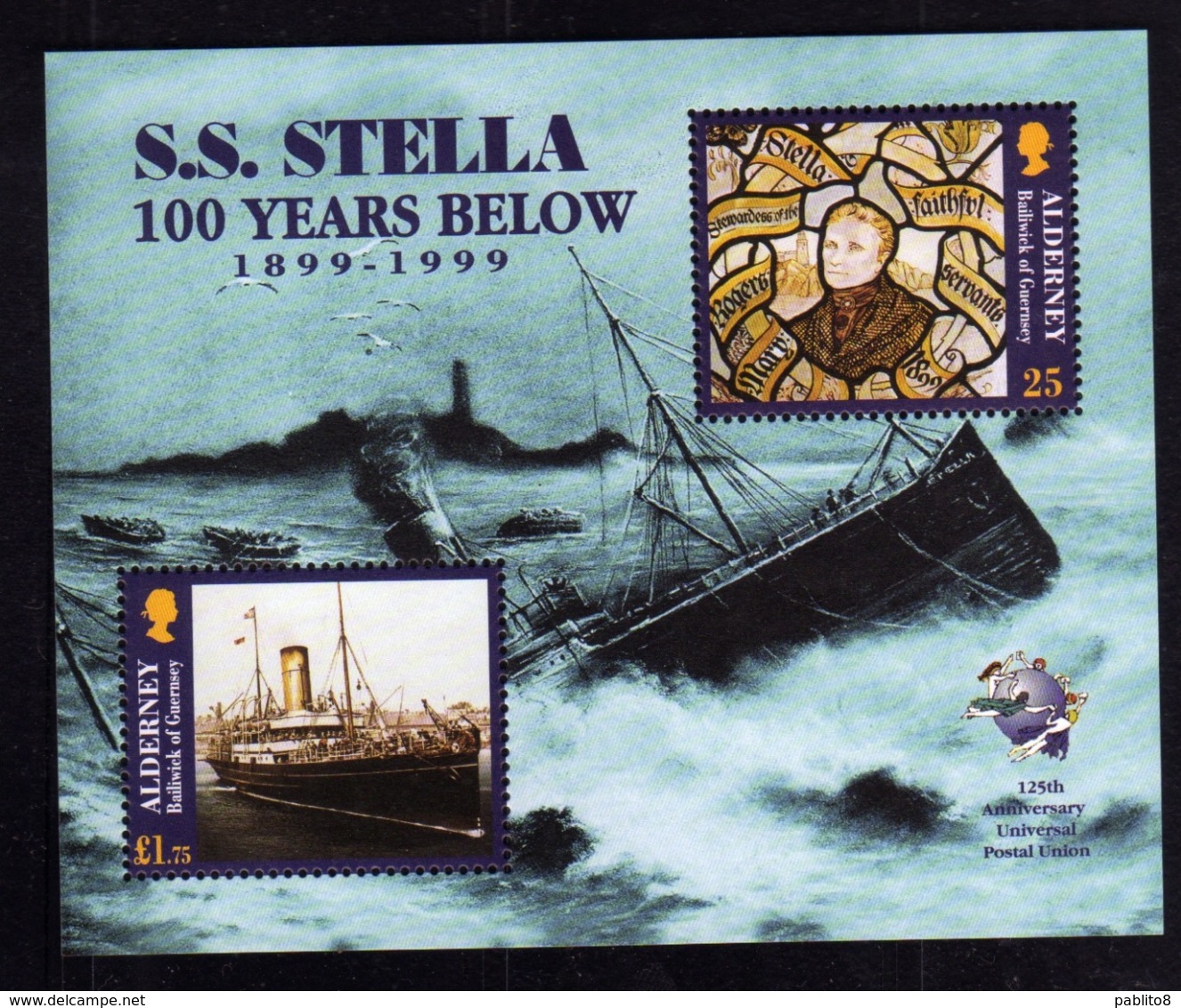 ALDERNEY 1999 NAUFRAGE S.S. STELLA 100 YEARS BELOW UPU BLOCK SHEET BLOCCO FOGLIETTO MNH - Alderney