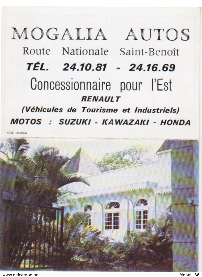 PETIT CALENDRIER De Poche - ILE DE LA REUNION - PUB CONCESSIONNAIRE AUTOMOBILE RENAULT ST BENOIT - MOGALIA AUTOS - Grand Format : 1981-90