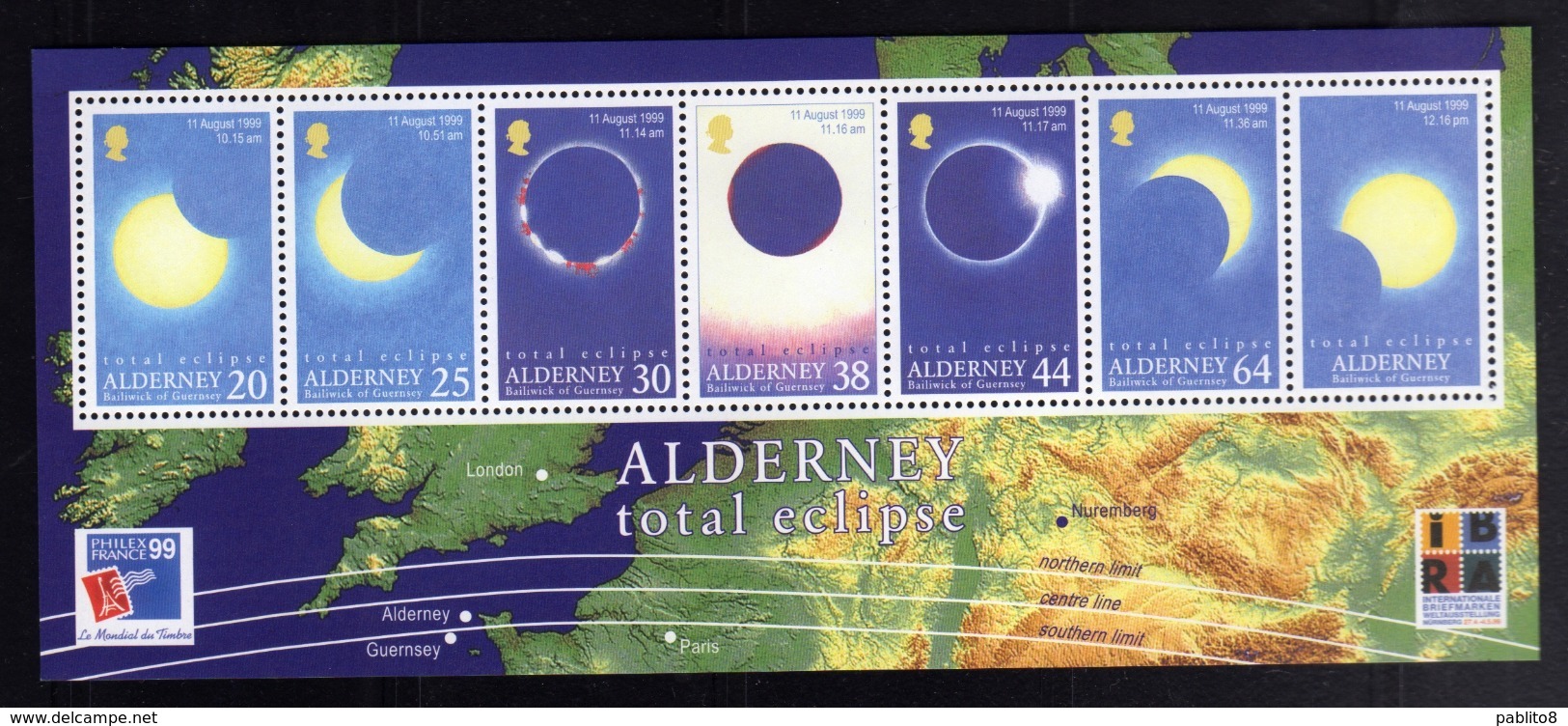 ALDERNEY 1999 TOTAL ECLIPSE ECLISSI TOTALE BLOCK SHEET BLOCCO FOGLIETTO MNH - Alderney