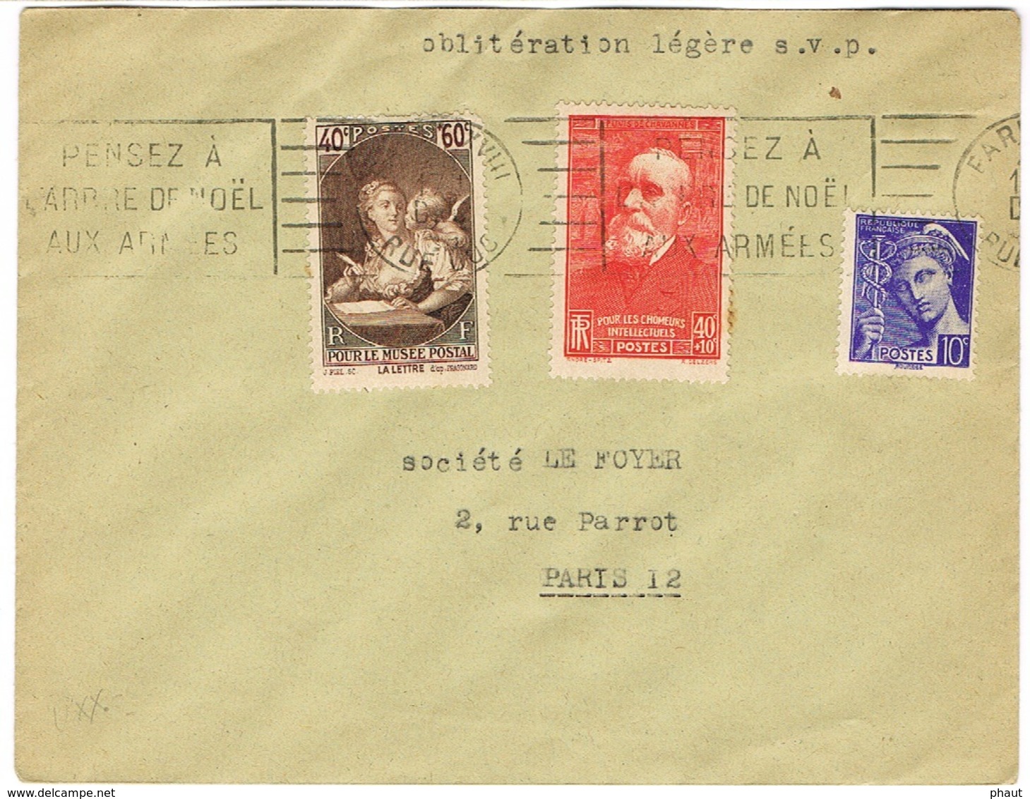 O.MEC RBV PARIS XVIII PENSEZ A L'ARBRE DE NOEL SUR LETTRE - 1921-1960: Période Moderne