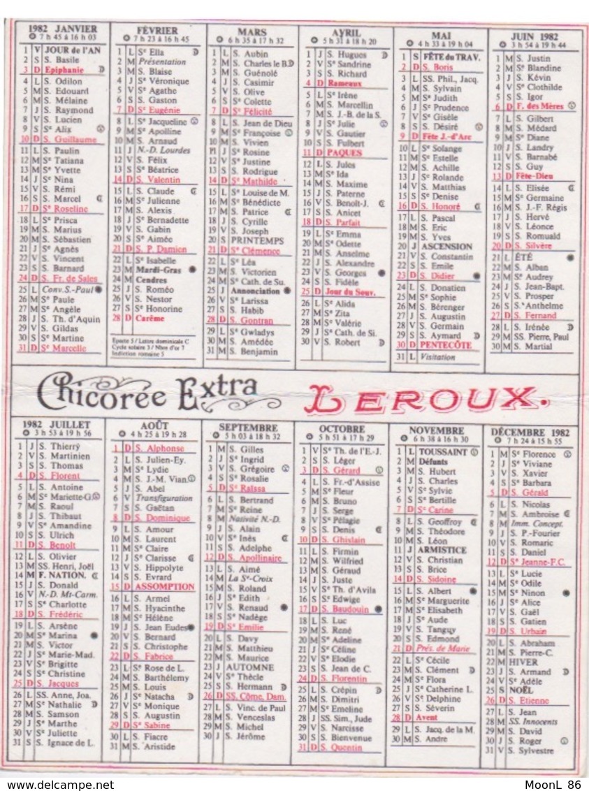 PETIT CALENDRIER De Poche - COLLECTION CHICOREE LEROUX - PUB - Grand Format : 1981-90