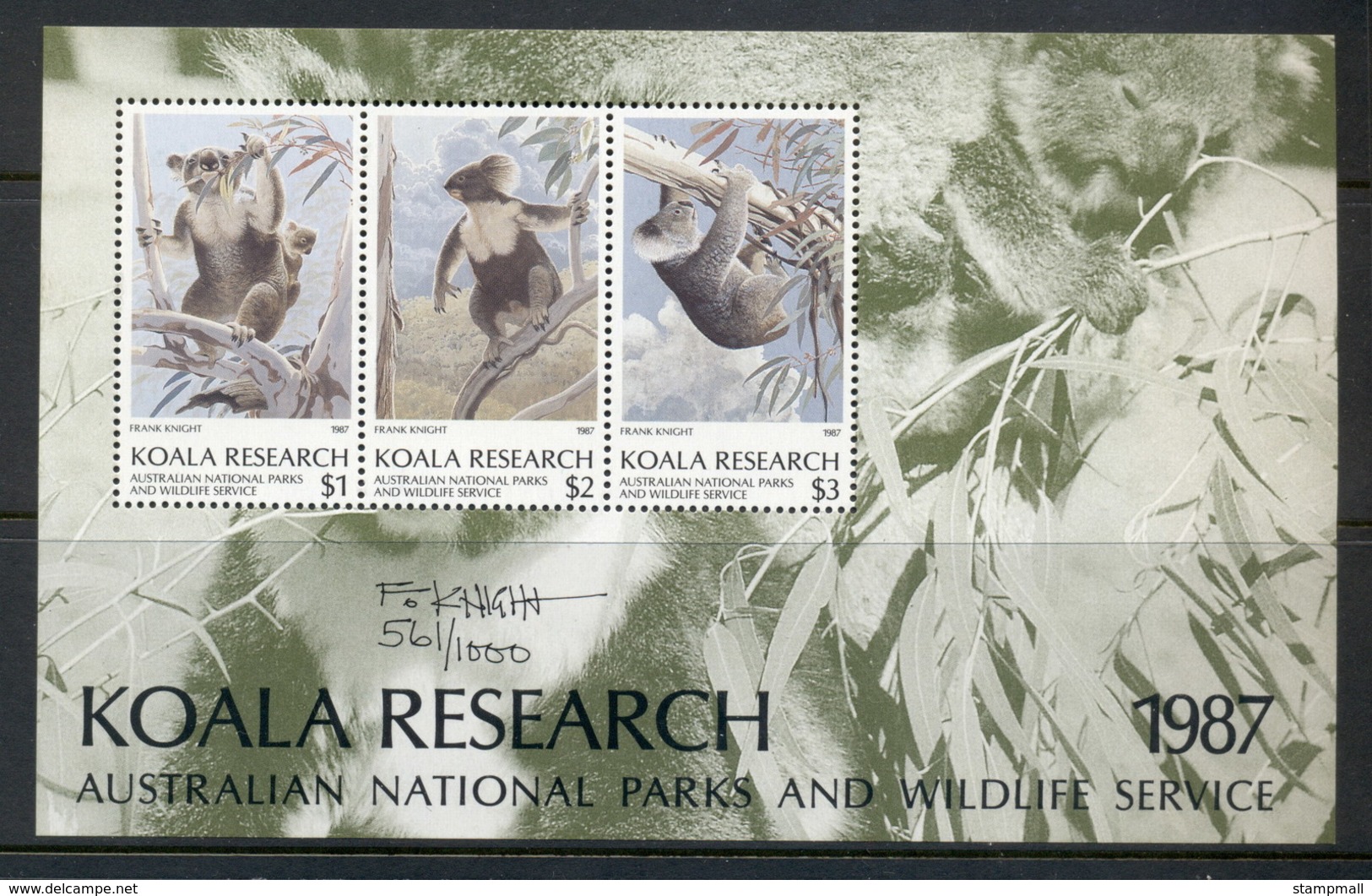 Australia 1987 National Parks & Wildlife Koala Research Signed MS MUH - Werbemarken, Vignetten