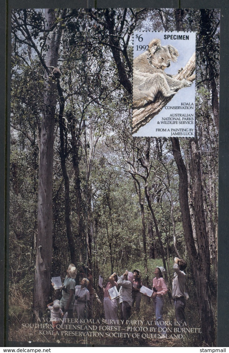 Australia 1992 National Parks & Wildlife Koala Conservation SPECIMEN MS MUH - Cinderellas