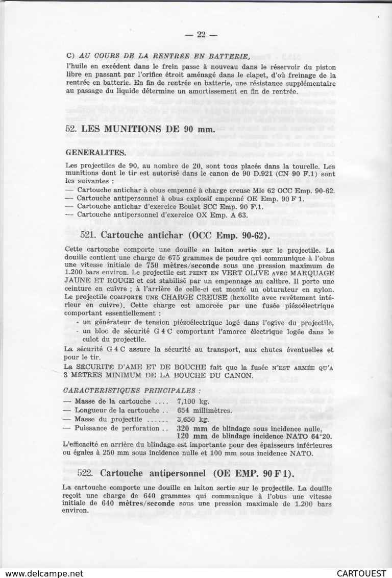 CHAR ASSAUT Tourelle H. 90 de l' A. M. L. documentation technique (  texte )  ♦♦☺ARMEE BLINDEE
