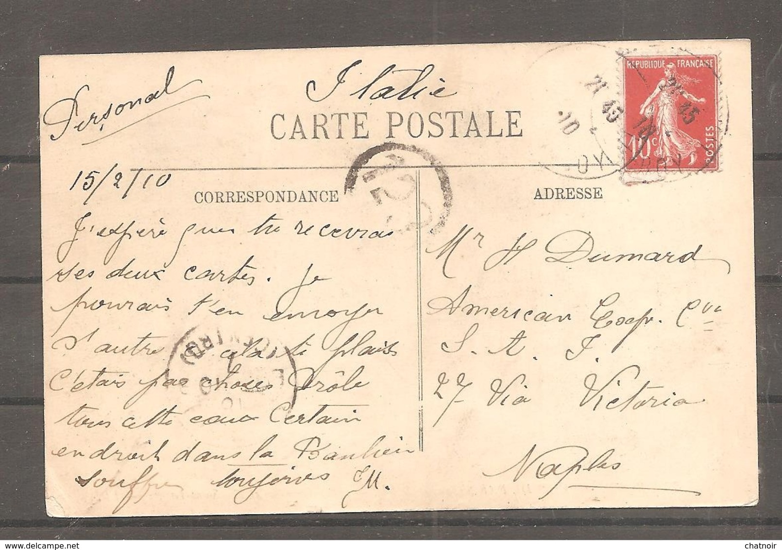 Sur Carte Postale  De PARIS Inondation  10 C Semeuse  1910   Pour L Italie - 1906-38 Säerin, Untergrund Glatt