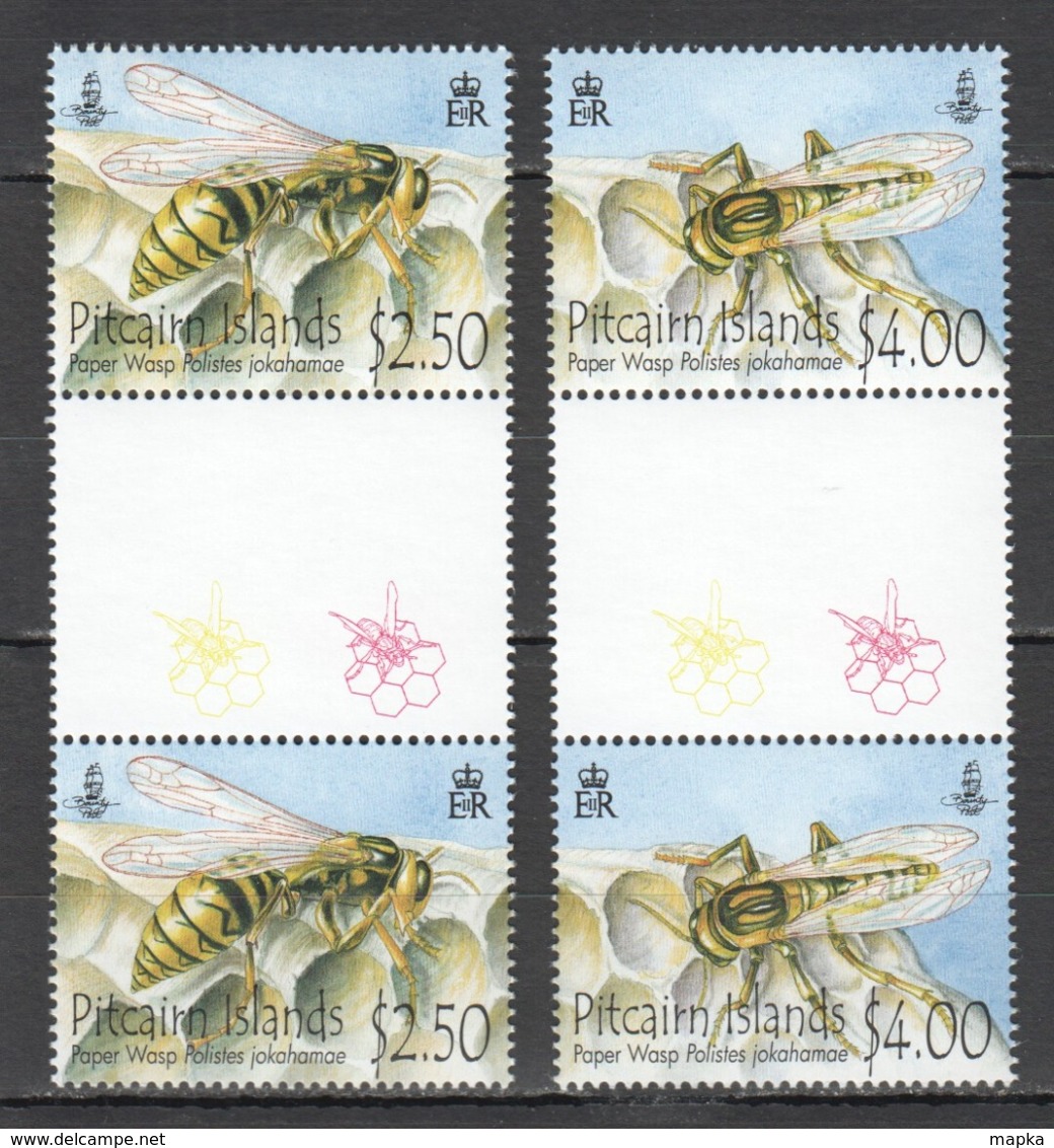 M1057 !!! GUTTER PAIRS PITCAIRN ISLANDS INSECTS PAPER WASP #827-28 MICHEL 22 EURO 2SET MNH - Autres & Non Classés