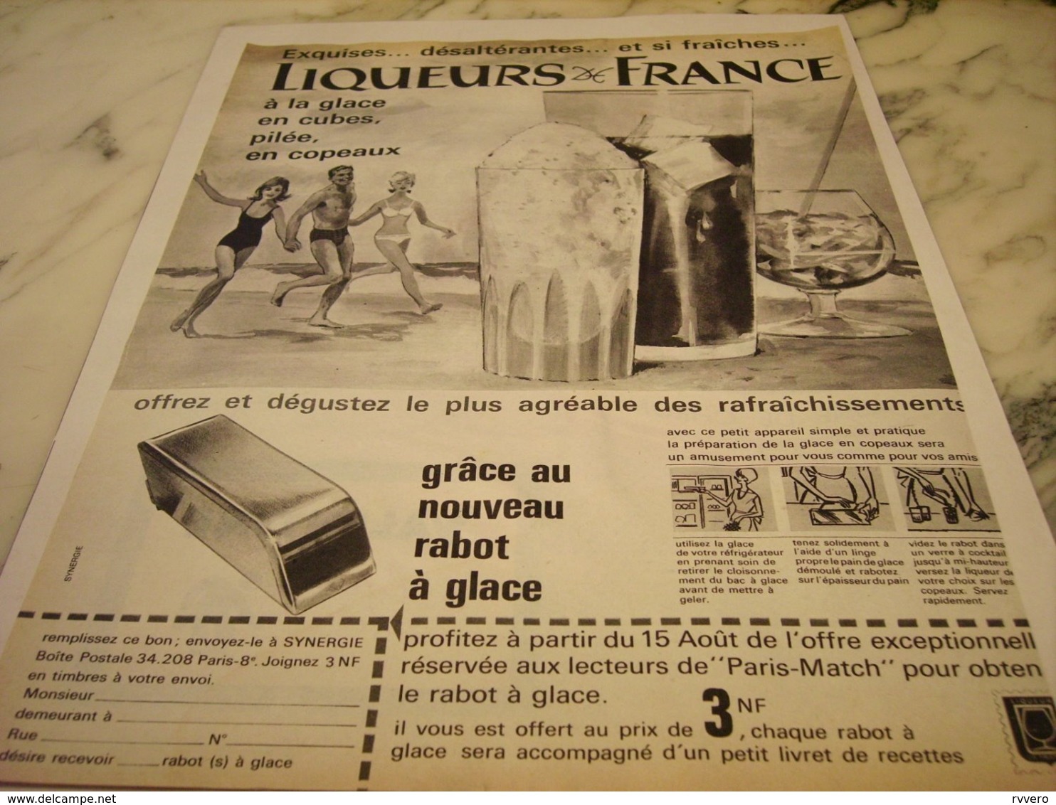 ANCIENNE PUBLICITE LIQUEUR  DE FRANCE ET RABOT DE GLACE 1961 - Posters