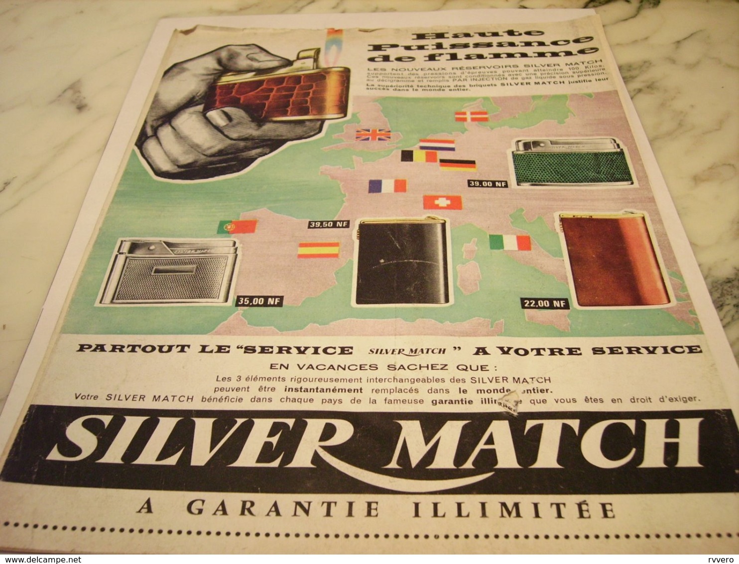 ANCIENNE PUBLICITE HAUTE PUISSANCE BRIQUET SILVER MATCH 1961 - Other & Unclassified