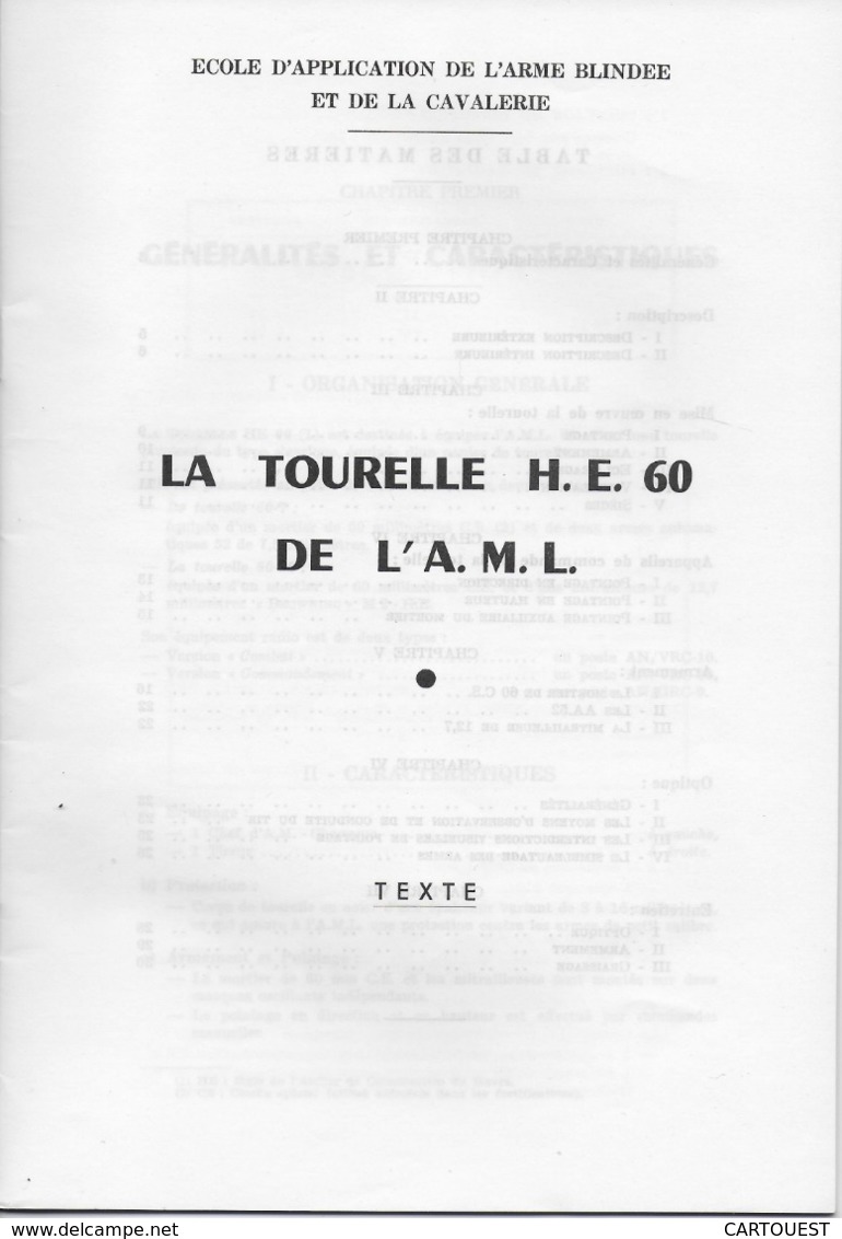 CHAR ASSAUT Tourelle HE. 60 De L' A. M. L. Documentation Technique (  TEXTE )  ♦♦☺ARMEE BLINDEE - Autres & Non Classés