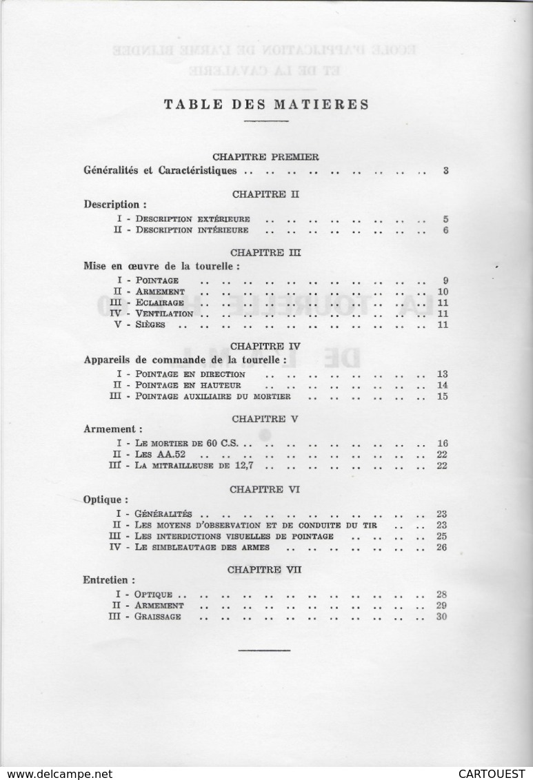 CHAR ASSAUT Tourelle HE. 60 De L' A. M. L. Documentation Technique (  TEXTE )  ♦♦☺ARMEE BLINDEE - Autres & Non Classés