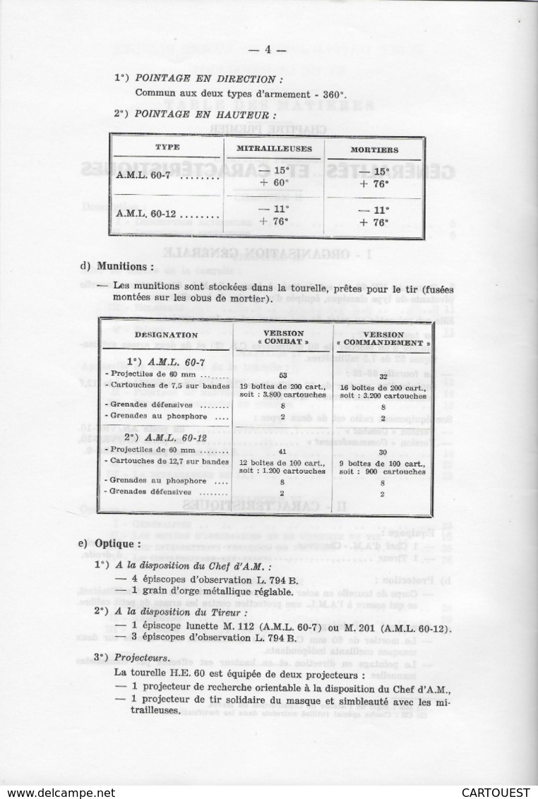 CHAR ASSAUT Tourelle HE. 60 De L' A. M. L. Documentation Technique (  TEXTE )  ♦♦☺ARMEE BLINDEE - Autres & Non Classés