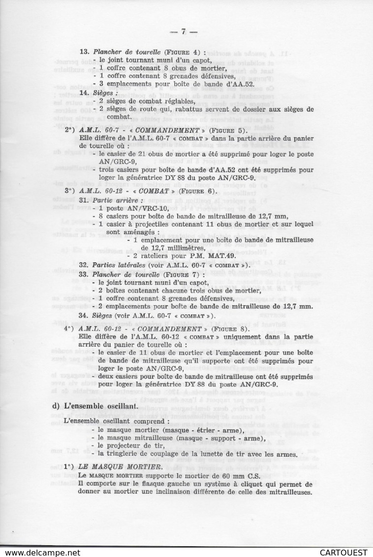 CHAR ASSAUT Tourelle HE. 60 de l' A. M. L. documentation technique (  TEXTE )  ♦♦☺ARMEE BLINDEE