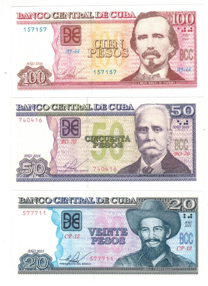 Cuba 1-3-5-10-20-50-100 Pesos , LOT OF 7 UNC  Banknotes. - Cuba