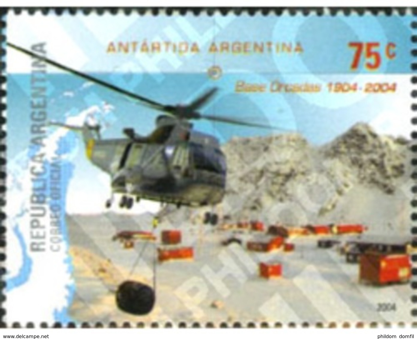 Ref. 193103 * MNH * - ARGENTINA. 2004. 100th ANNIVERSARY OF SOUTH ORKNEY ISLANDS METEOROLOGICAL RESEARCH STATION . 100 A - Elicotteri